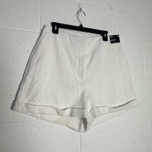 Express Editor Super High Rise Shorts Ivory Metallic Cuffed Size 14 NEW